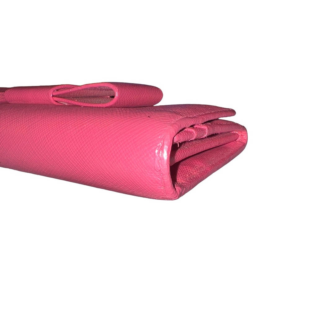 Prada Saffiano Lux Bow Flap Leather Wallet - Peonia Pink - Picture 15 of 16
